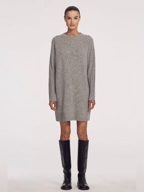 360 Cashmere ISA Crew Cashmere Dress in Mid Heather Grey